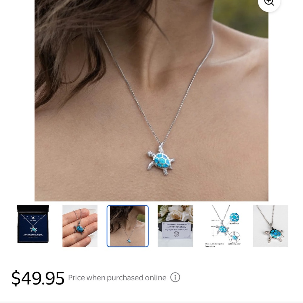 Sterling Silver Turtle Pendant Necklace with Blue Accents - Picture 2 of 6